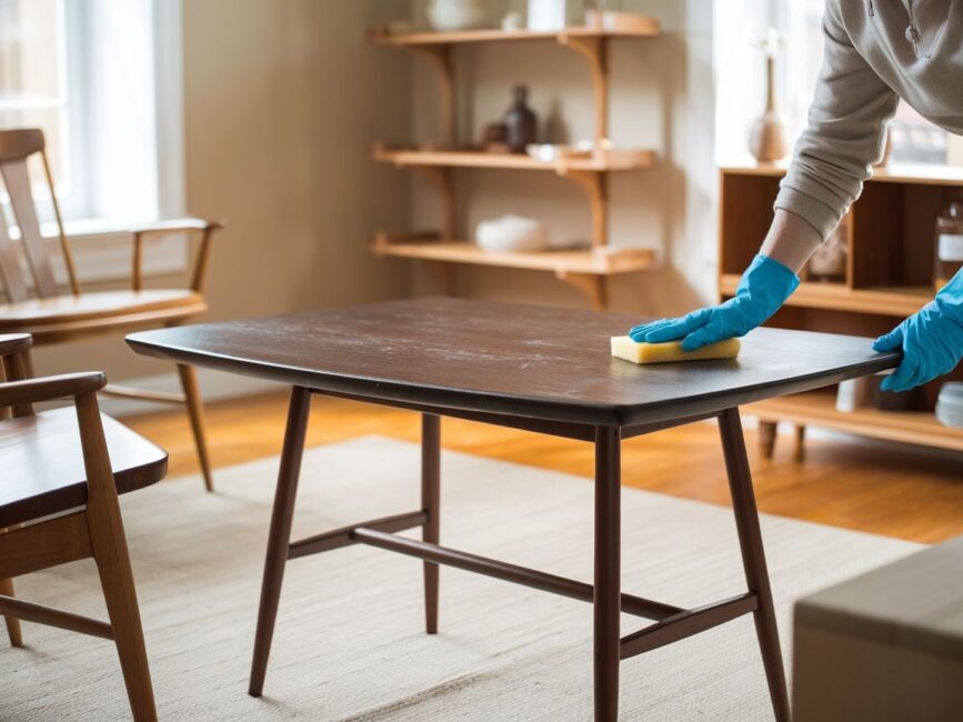 Widok na meble w trakcie procesu usuwania przebarwień